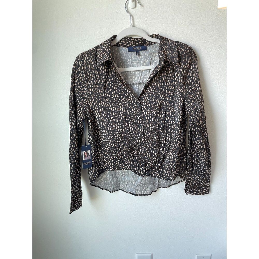 Office siren NWT abstract blouse S Rachel Roy high low button down top